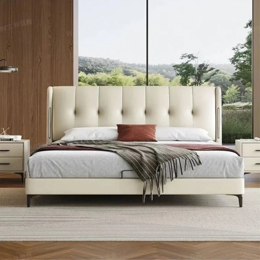 FM轻奢现代608简约大床主卧室可选高箱皮艺现代意式床主卧大床