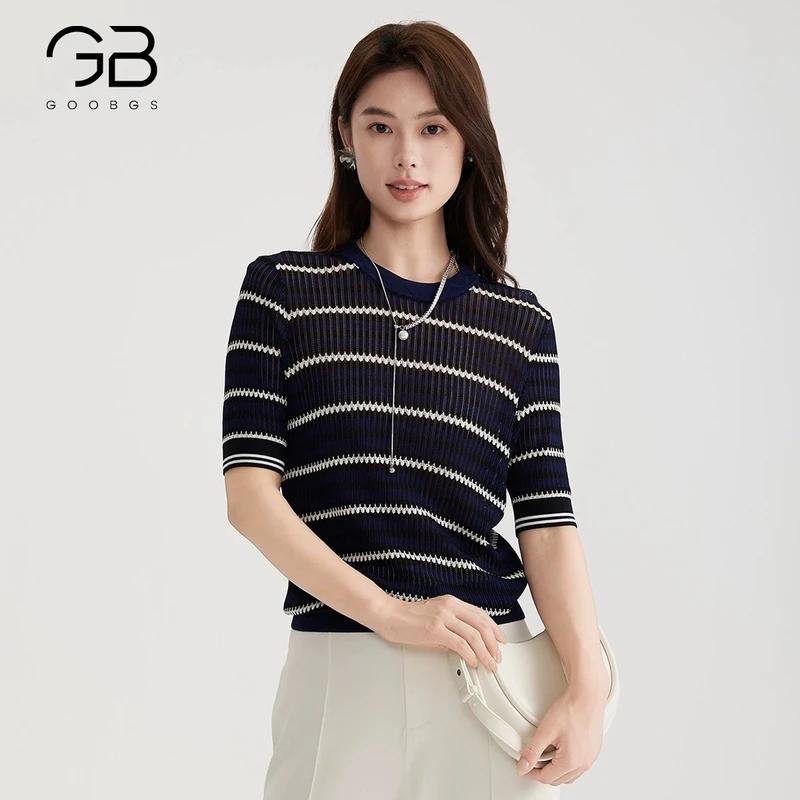 【谷邦L+】谷邦GOOBGS 撞色条纹短袖针织衫 G3272224