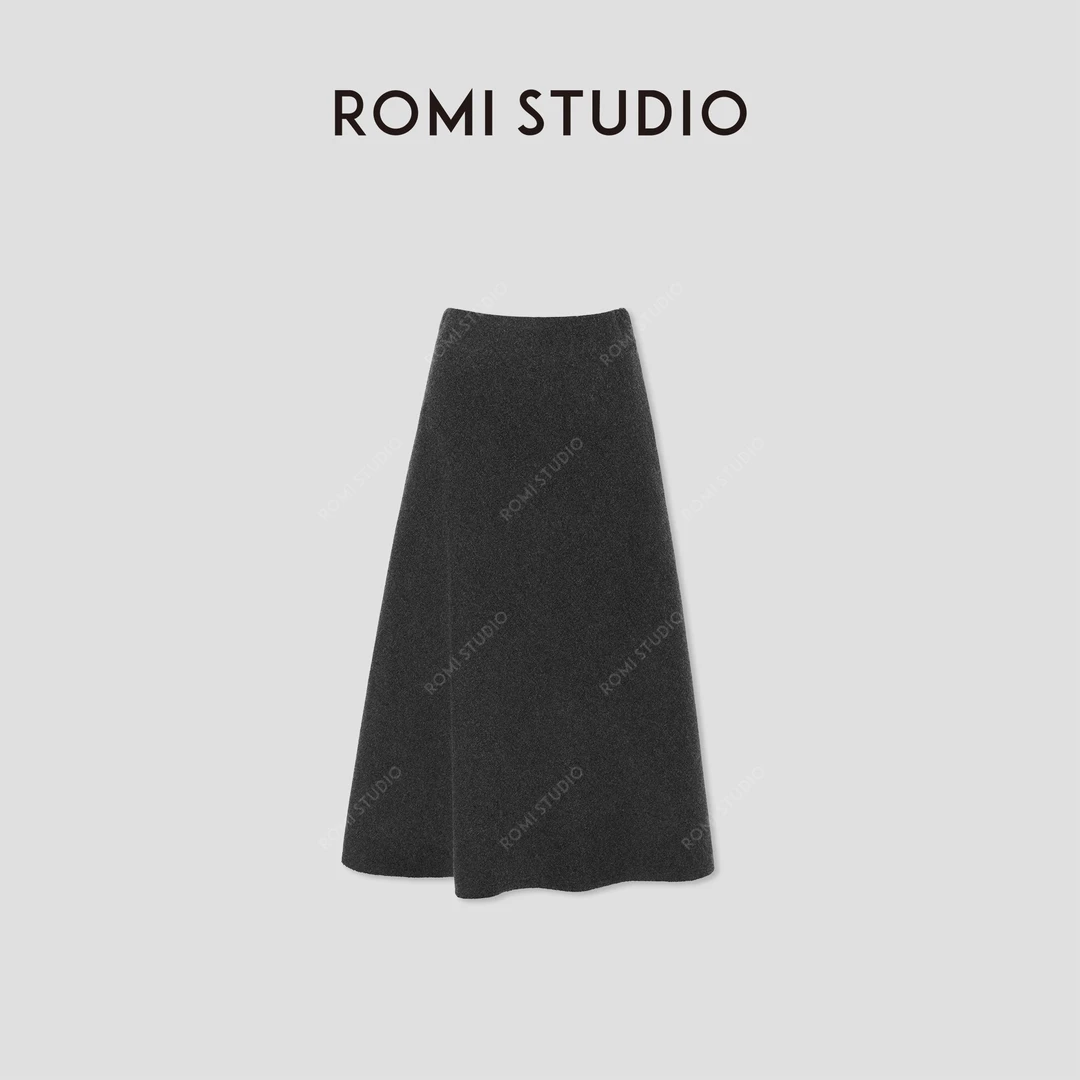 ROMI STUDIO“法式优雅”绵羊毛莱赛尔混纺绒面A字半裙RW24WXG0010