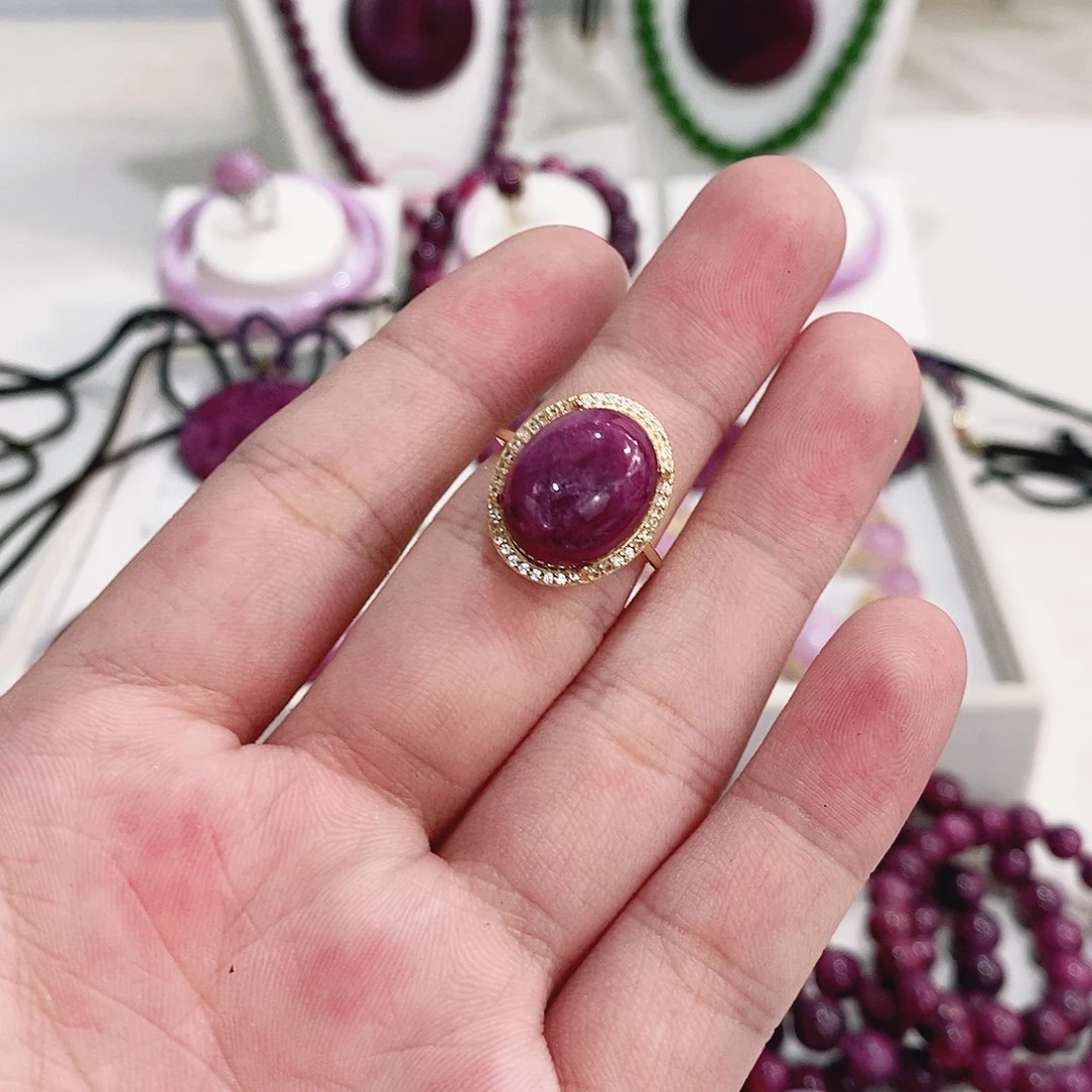 戒指红宝石银S925镶嵌