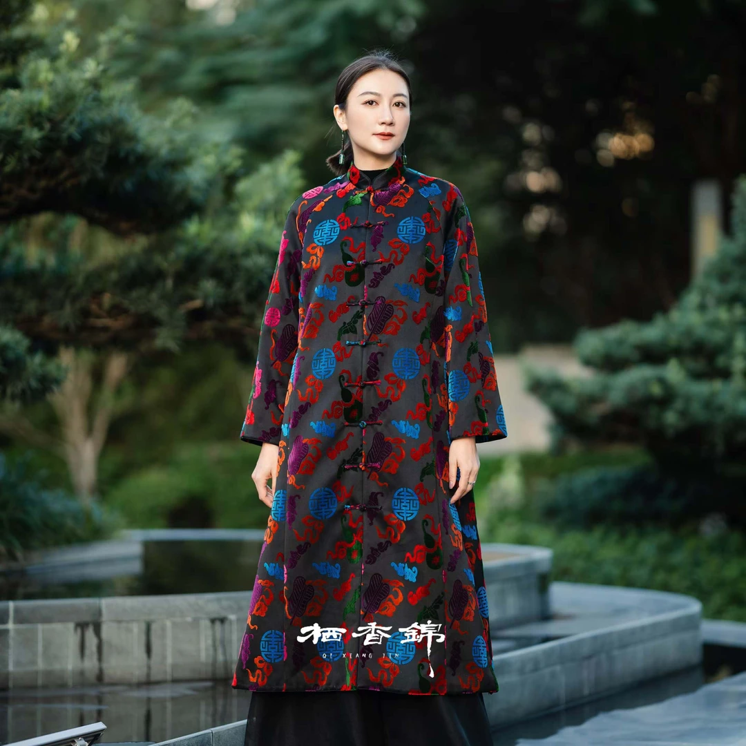 【栖香锦】七彩八宝葫芦 全熟丝 漳缎设计师款 新中式 风衣