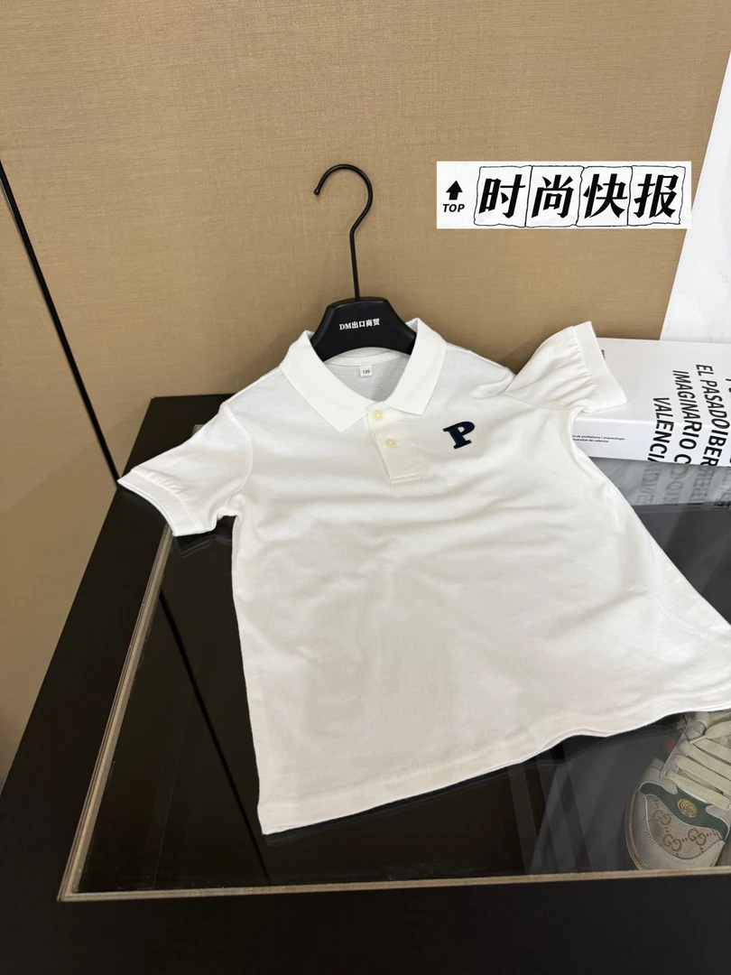 夏季白色刺绣P字母男童翻领T恤男童设计师洋气休闲上衣