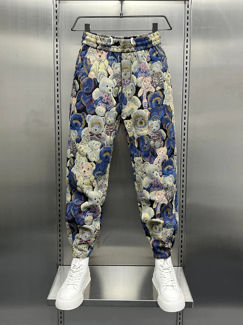 新款花裤子夏季潮流宽松印花小熊休闲裤男韩版痞帅个性网红爆长裤