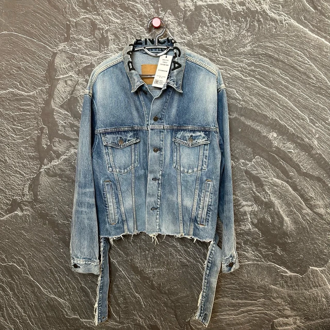 99新 Balenciaga/巴黎世家 领口刺绣牛仔外套/尺码34/10640