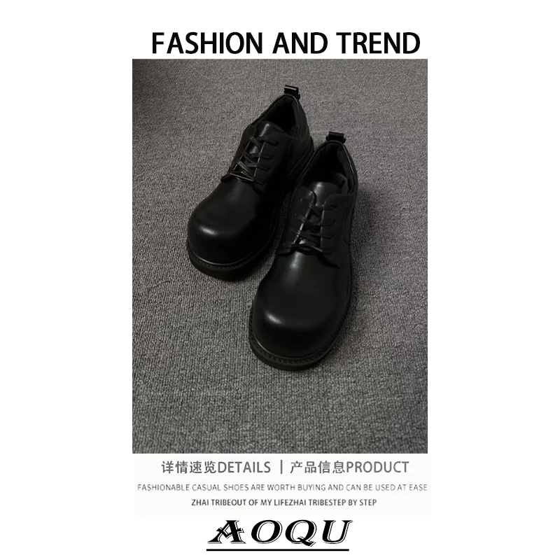 cleanfit新款哑光圆头黑色系带皮鞋男复古真皮亮面英伦风德比鞋