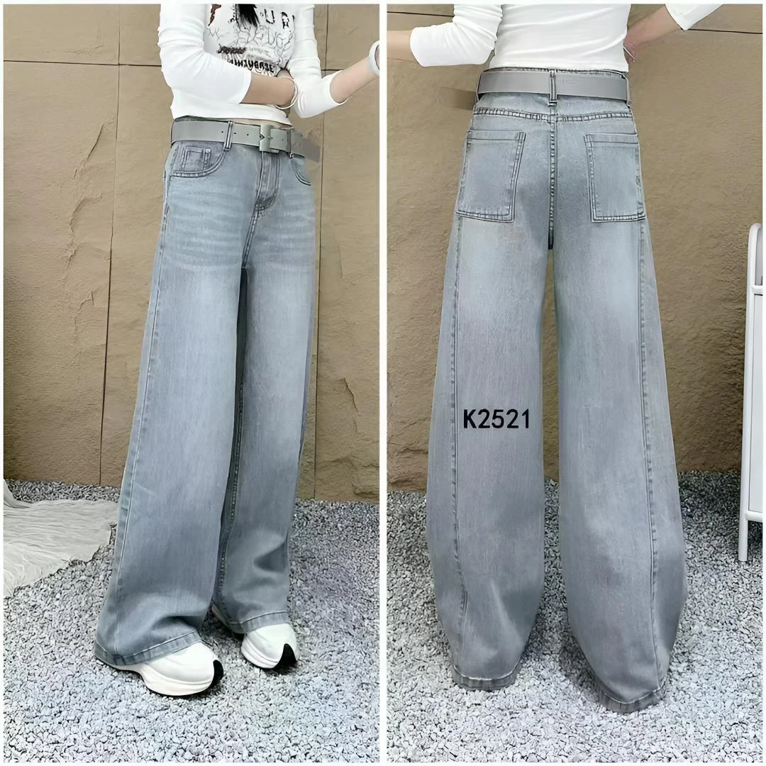 K2521阿丽家 2025春韩版石灰色显瘦直筒拖地裤女牛仔阔腿裤