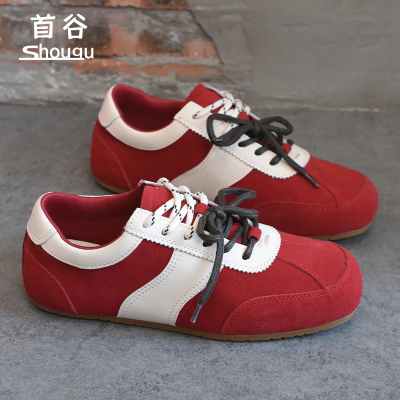 shougu/首谷2025春季新款拼色软底跑步德训鞋女轻便复古阿甘鞋女