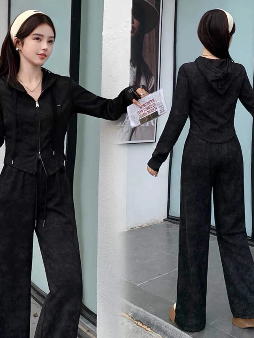 8138休闲运动套装女春秋新款时尚洋气减龄小个子卫衣阔腿裤两件套