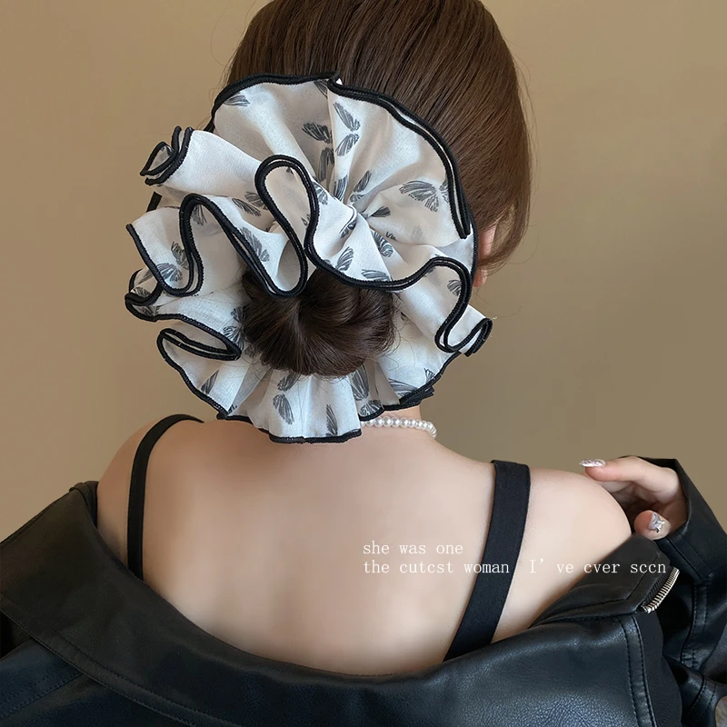 韩系撞色蝴蝶大肠发圈高级感时尚女新款低马尾头绳发饰弹力发绳