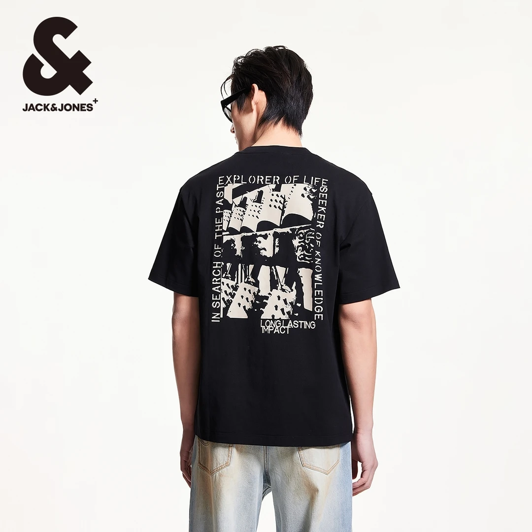 杰克琼斯春新款男士短袖t恤时尚潮流重磅纯棉宽松男装欧若智性风