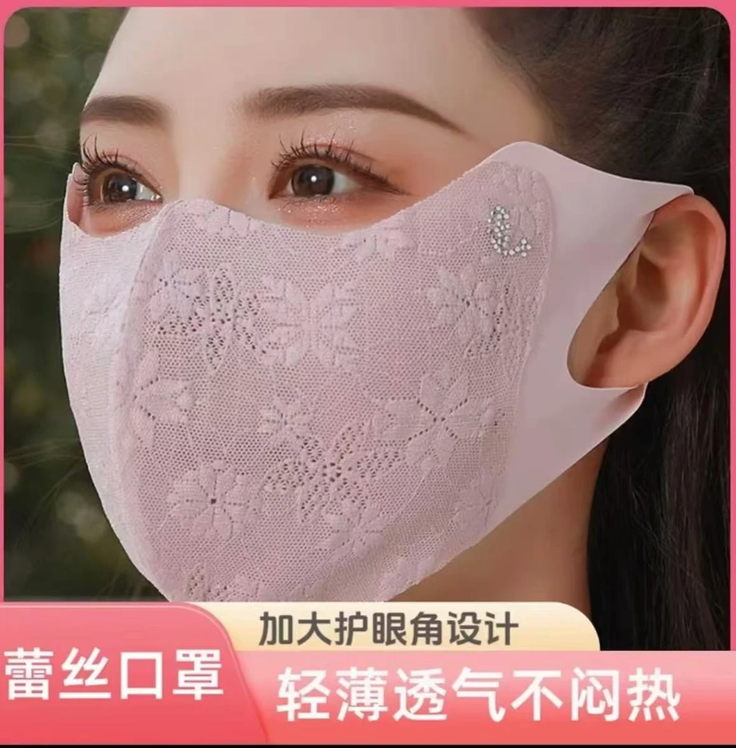 女神蕾丝防晒口罩新款加大女士护眼角弹力轻薄透气遮阳面罩夏季XM