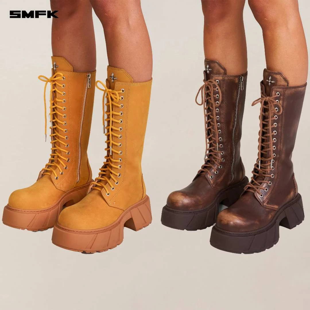 SMFK幻影皮质高筒机车靴 S0010YGH 百搭厚底英伦风时尚时装靴