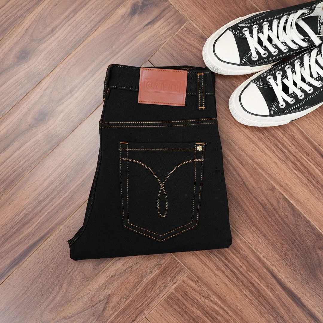 秋冬新款男士牛仔裤防褪色纯黑色男裤修身小直筒舒适百搭高端男装