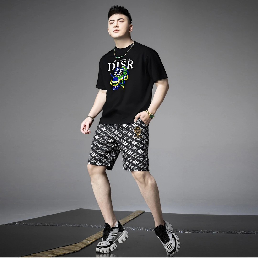 欧货时尚高端短袖t恤休闲套装男潮牌2025夏季新款男士短裤两件套