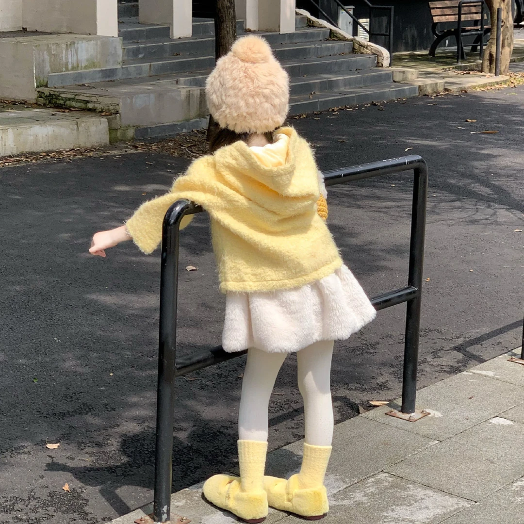 女童加绒卫衣2025秋冬季新款儿童韩板连帽毛毛卫衣中小童套装洋气