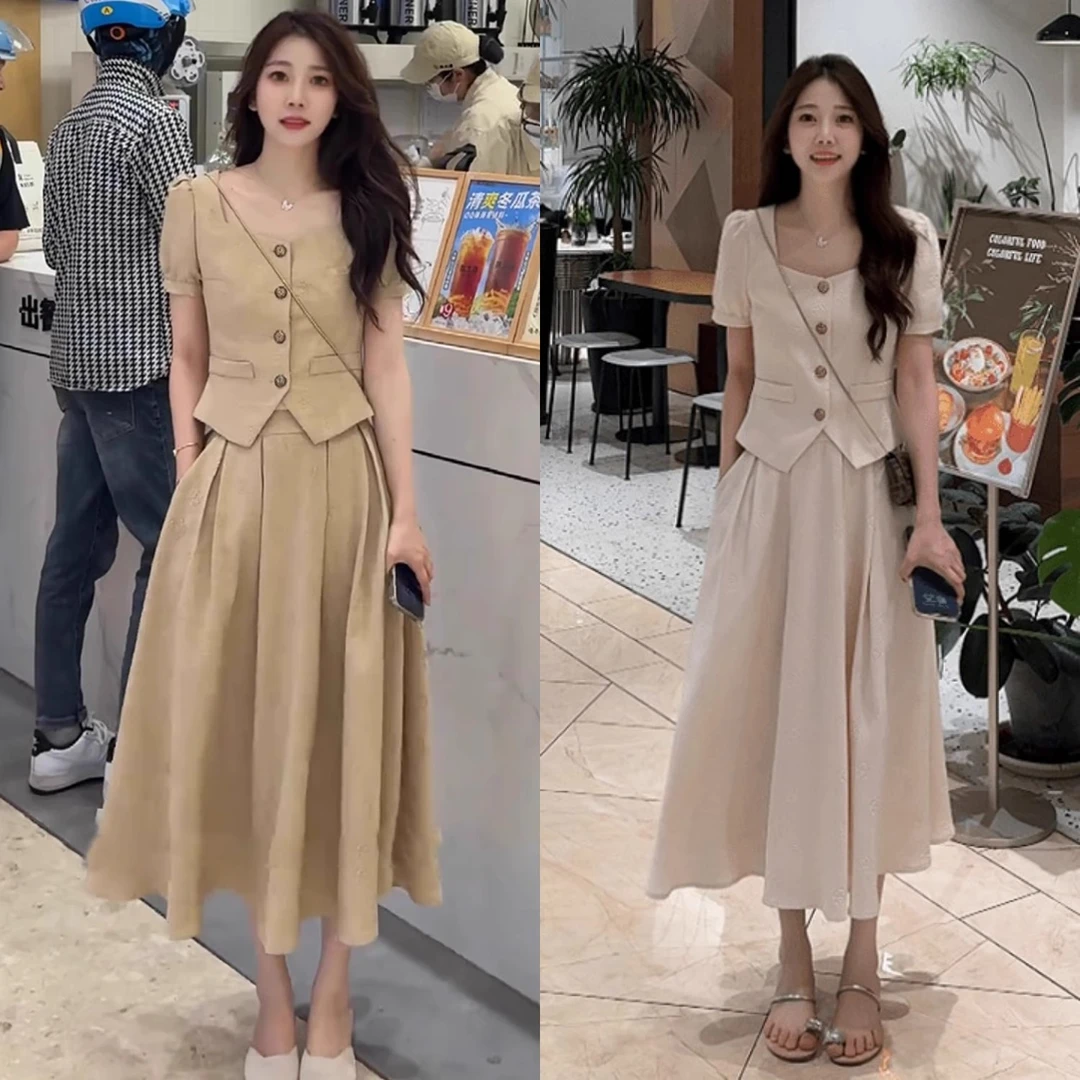 微胖洋气女装~气质千金感时尚套装夏季轻奢小香风上衣半裙两件套
