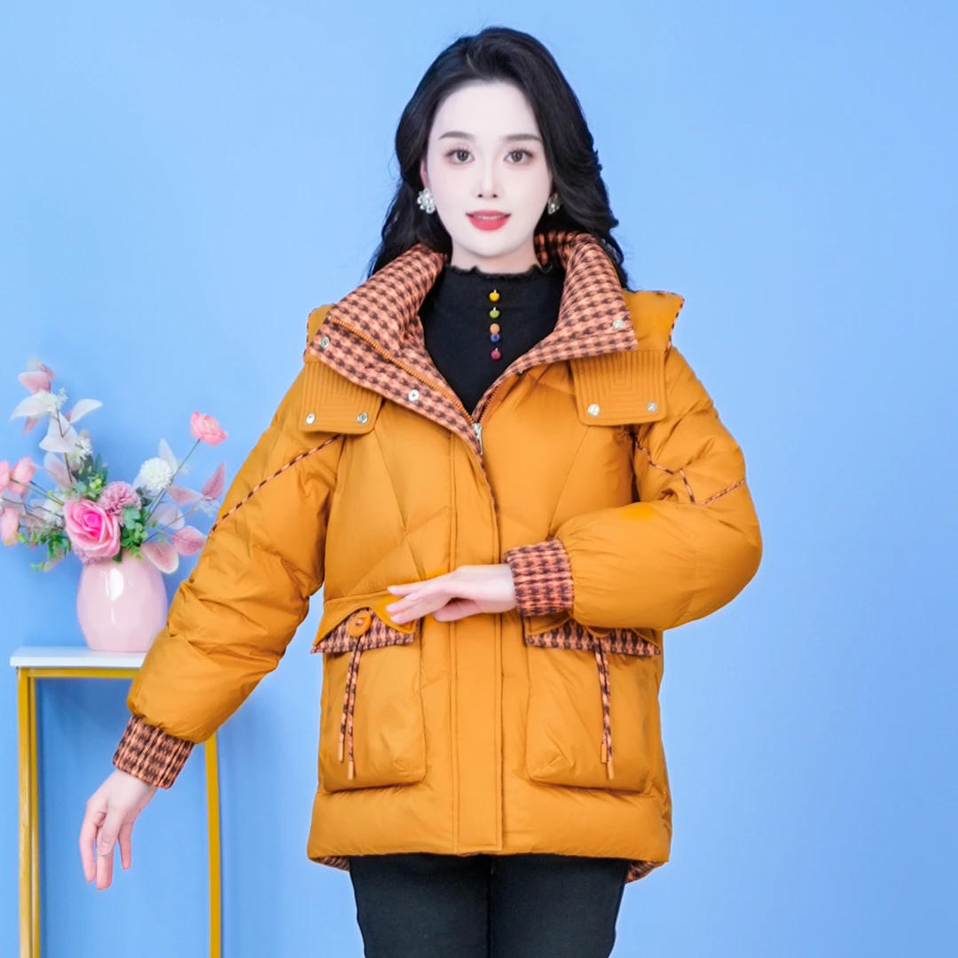 连帽拼色气质保暖时尚加厚羽绒服新款宽松2025年冬季【SJYH5167】