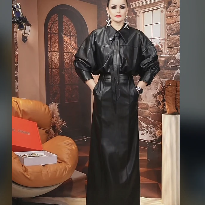 皮黑色连衣裙女士晚礼服