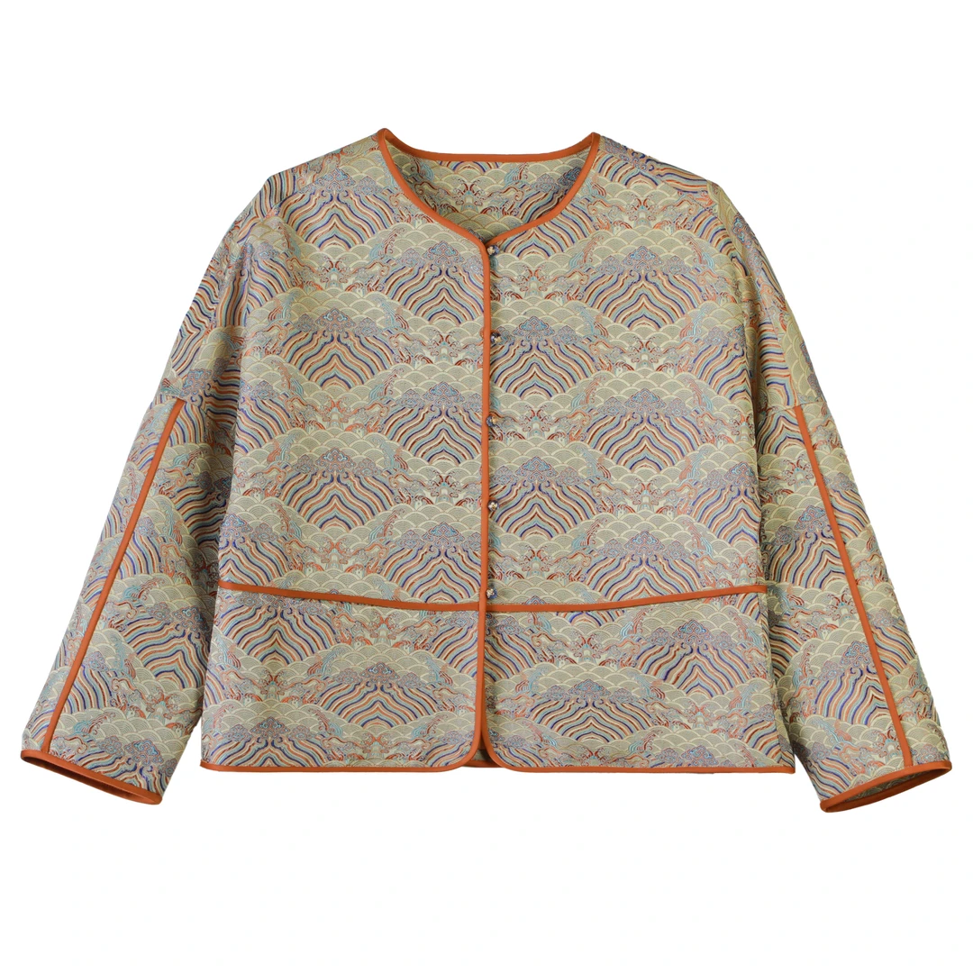 静一 江涯海浪金色宋锦 32925短外套