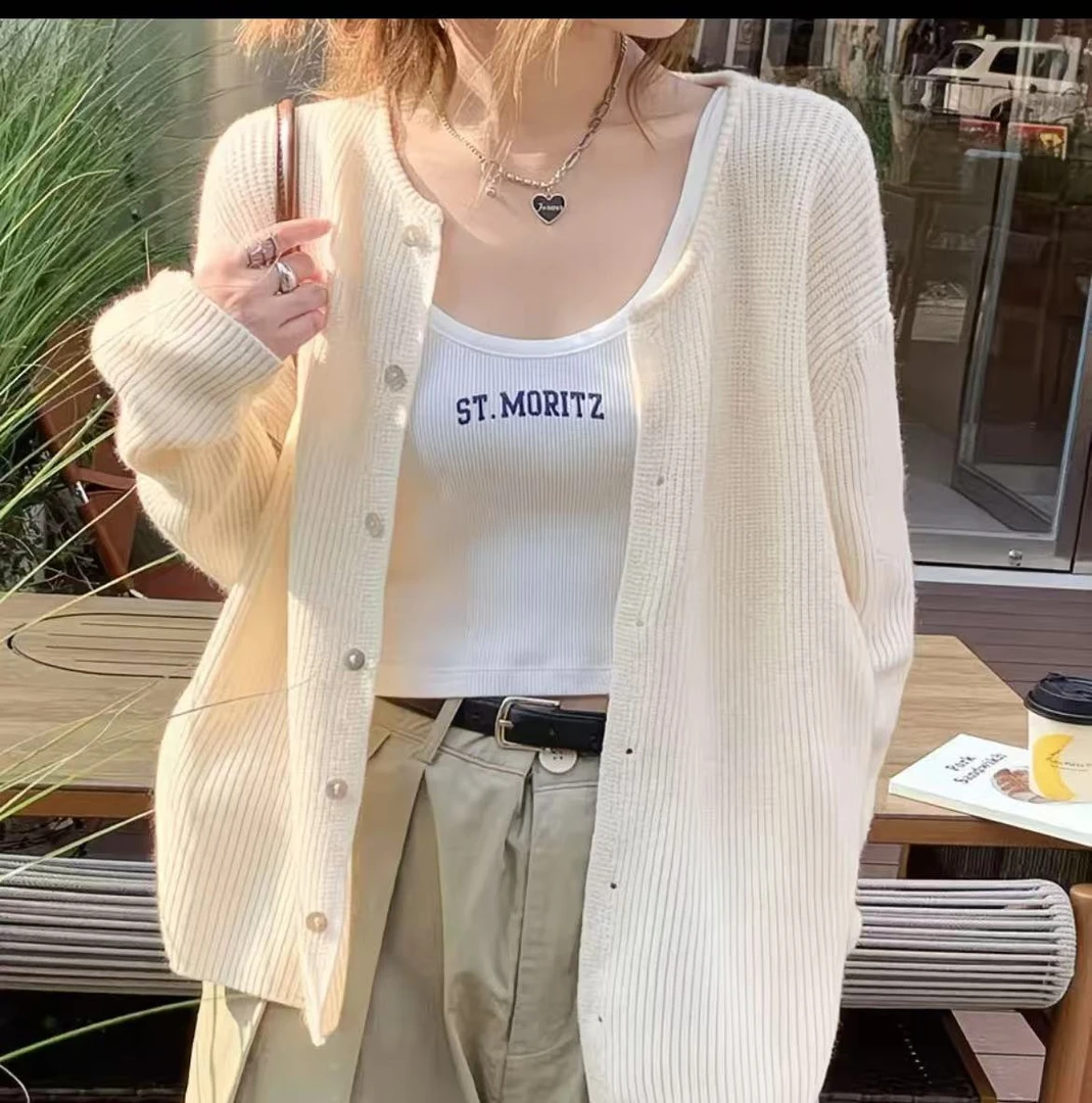 薄款不褪色纯色春秋季减龄春秋季针织衫长袖白色韩版显瘦时尚百搭