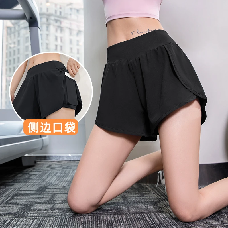 新款瑜伽短裤女速干宽松显瘦三分运动防走光带隐形口袋跑步女款