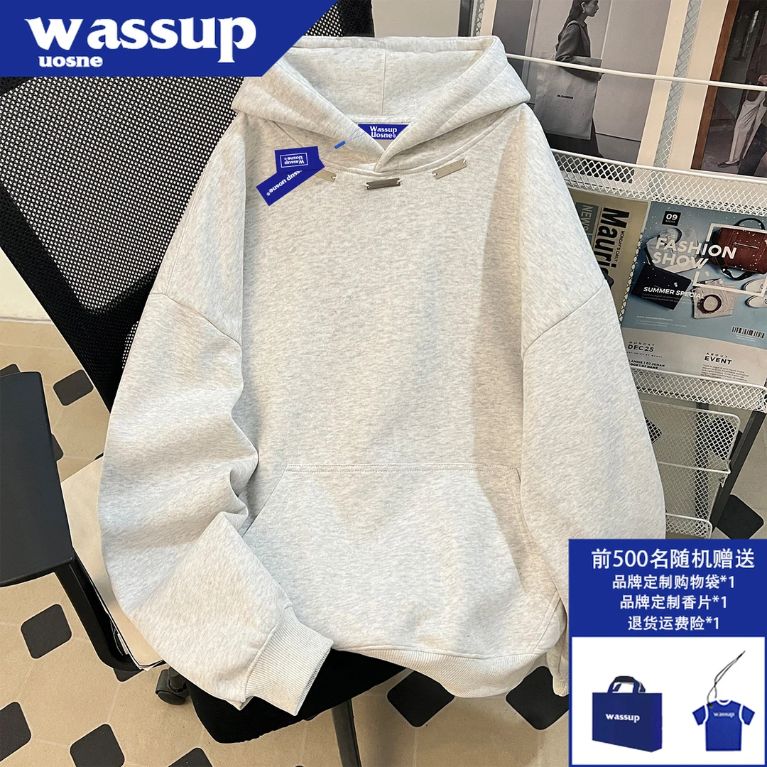 美式连帽中山卫衣男秋季新款金属标cleanfit痞帅慵懒风基础上衣服