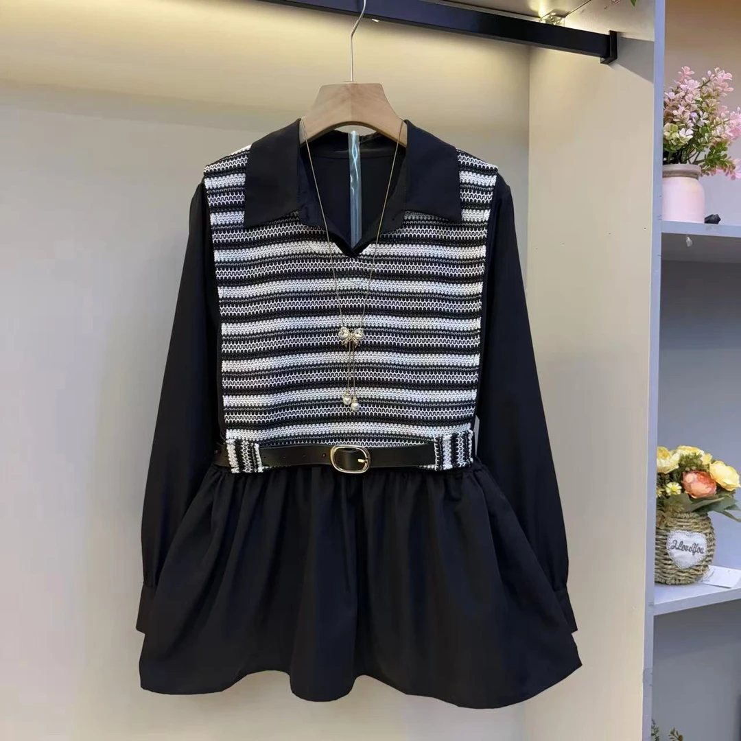 2025秋新款气质衬衫腰带马甲高级感两件套