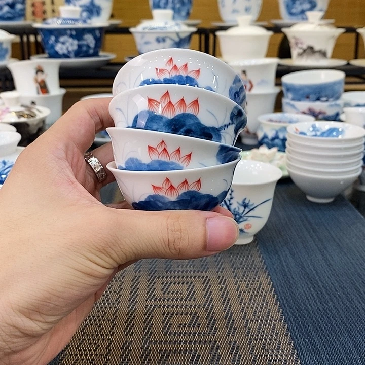 吴氏品雅许*钱荷花反口杯4个装精品