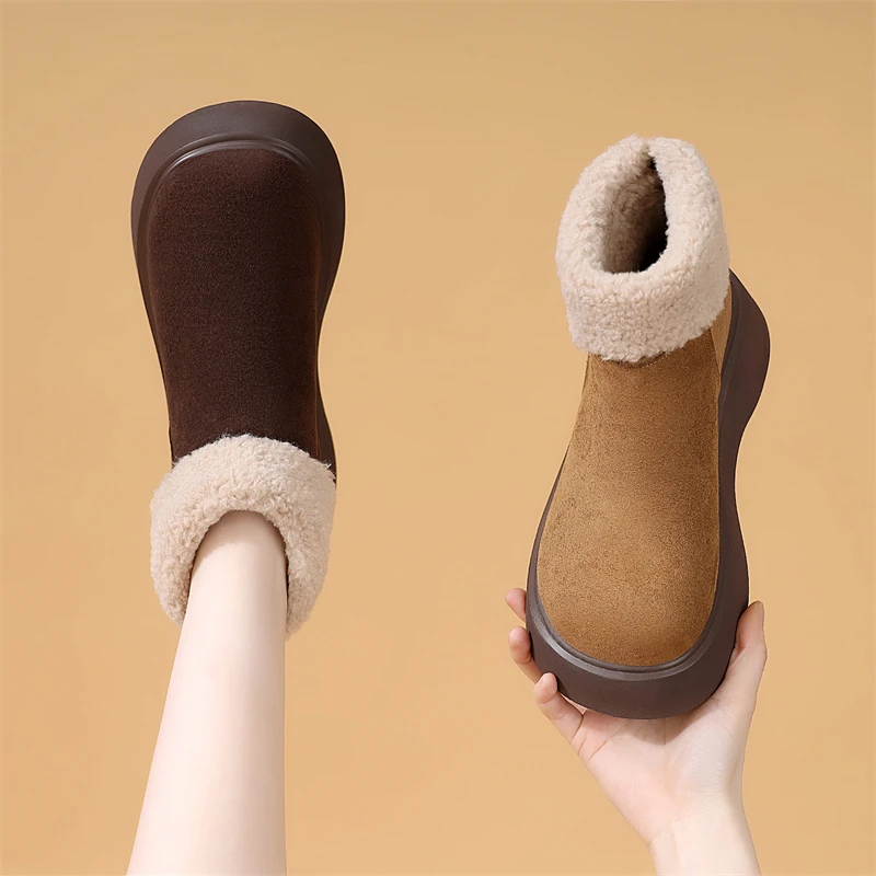厚底东北大棉靴女2025冬季新款复古时尚加绒保暖软底显瘦勃肯短靴