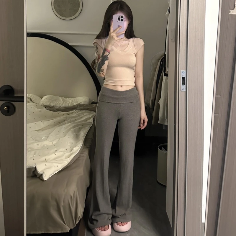 175加长高个子180裸感云朵裤女莫代尔微喇叭休闲裤翻腰瑜伽拖地裤