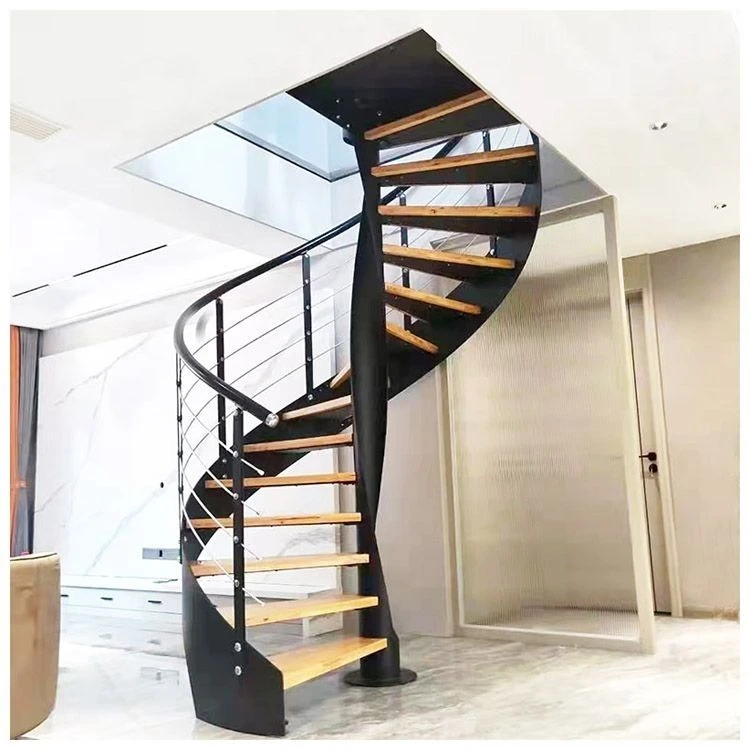 中柱旋转楼梯室内阁楼复式家用loft钢木跃层公寓别墅整体定制