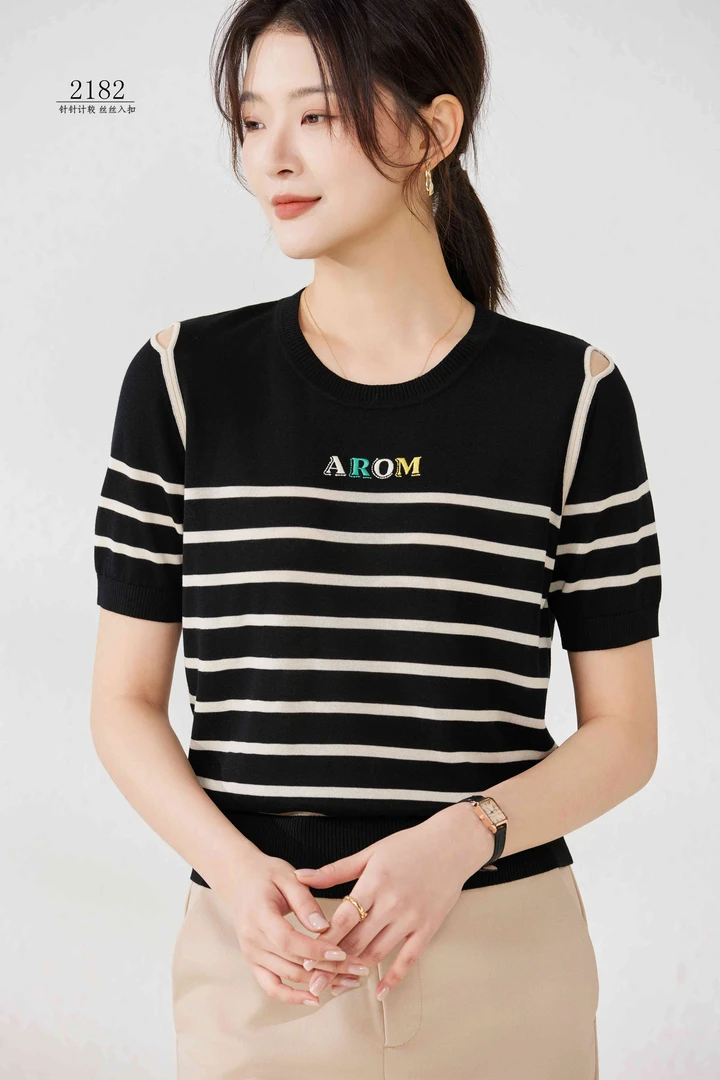 【高档天丝上衣】妈妈装圆领莱赛尔天丝短袖时尚百搭2182