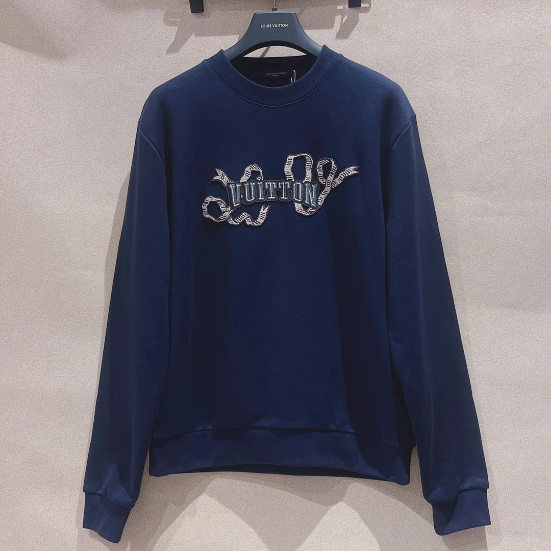 99新 LouisVuitton/路易威登 藏蓝色刺绣圆领长袖卫衣  L码