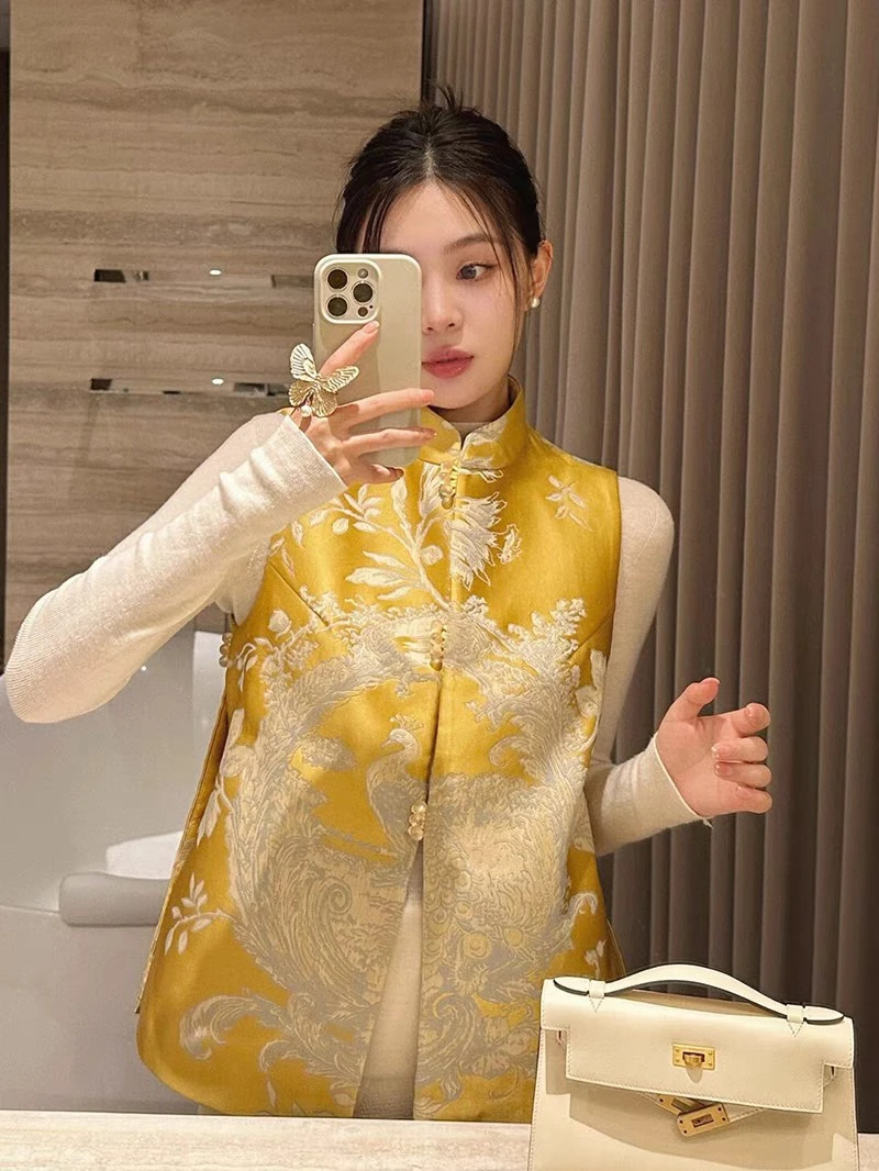 【小姿源头】爆美凤凰国潮前后全定位提花马甲配色缎面里布精致轻奢