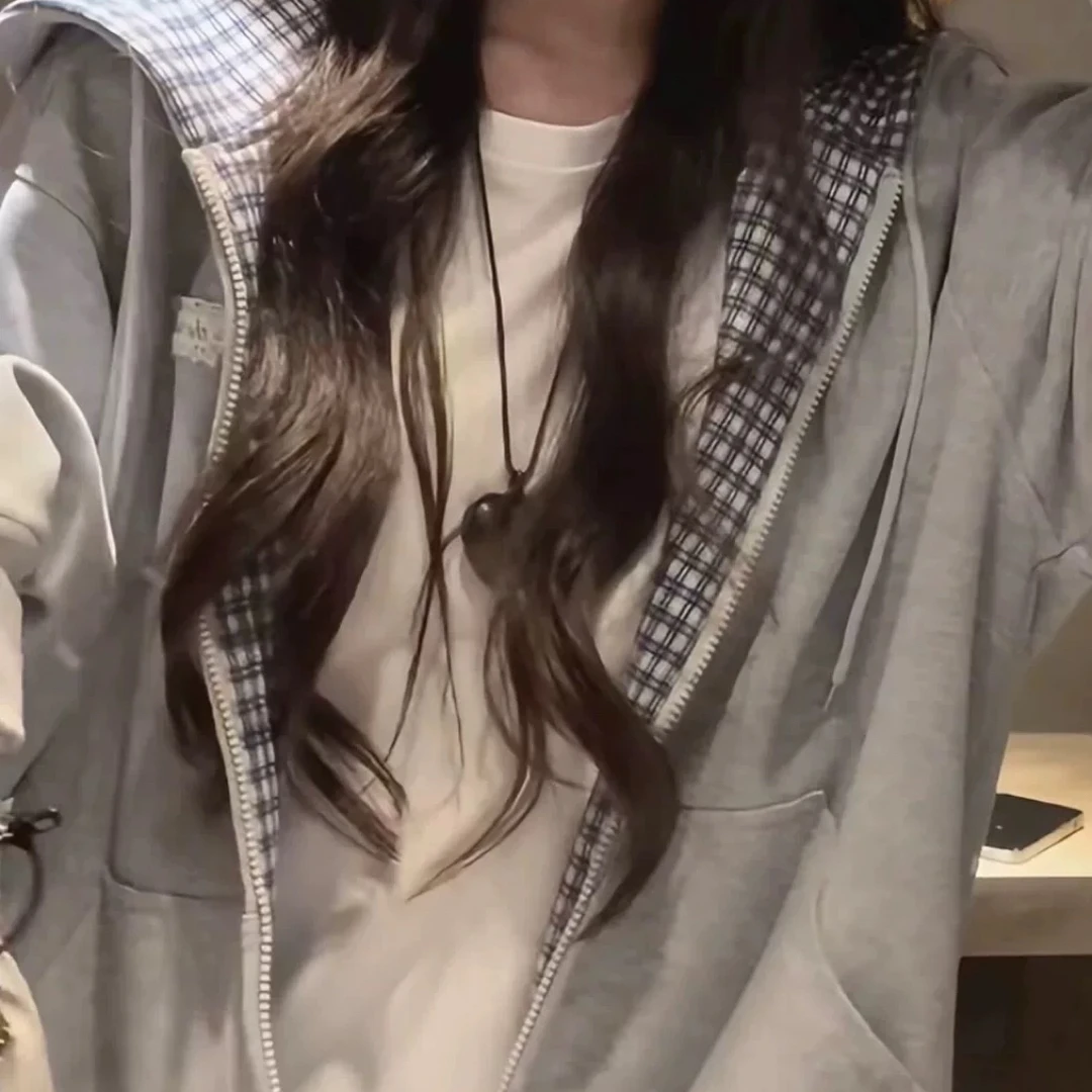 拼格大卫衣连帽外套女2025早秋新款宽松百搭慵懒风开衫上衣