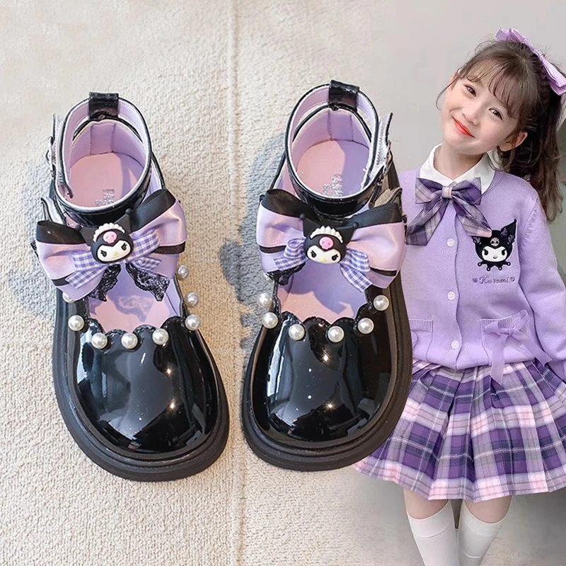 女童小皮鞋库洛米2025新款夏季儿童软底公主鞋黑色演出礼服鞋宝宝