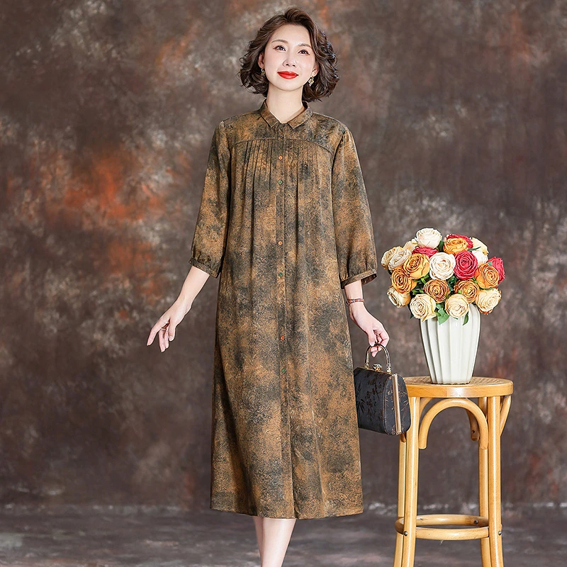 齐黛品牌香云纱连衣裙女2025春夏新款专柜正品开衫风衣真丝衬衫裙