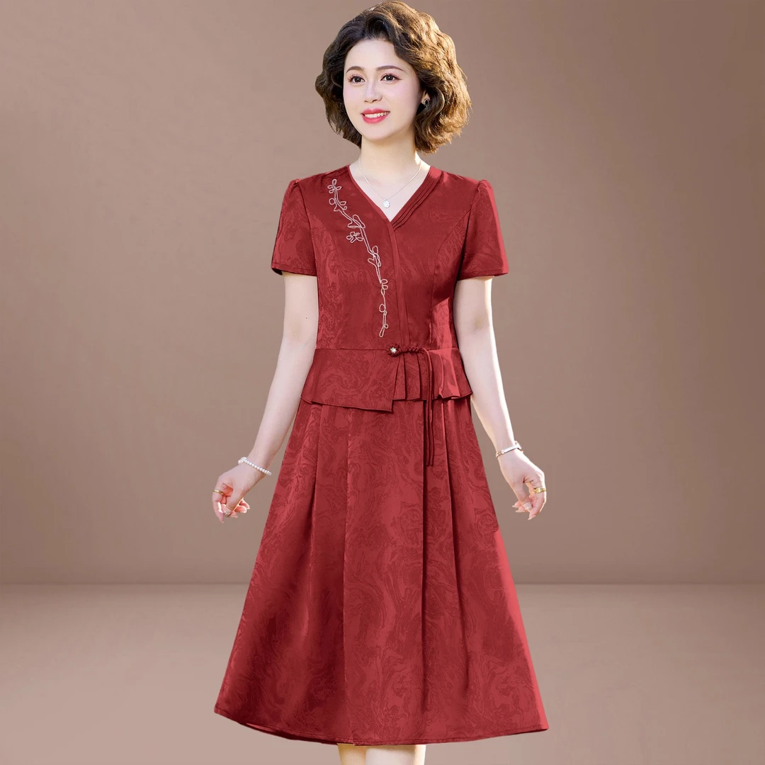 喜妈妈中国风婚宴装2025新款结婚礼服中老年女装夏装喜婆婆连衣裙