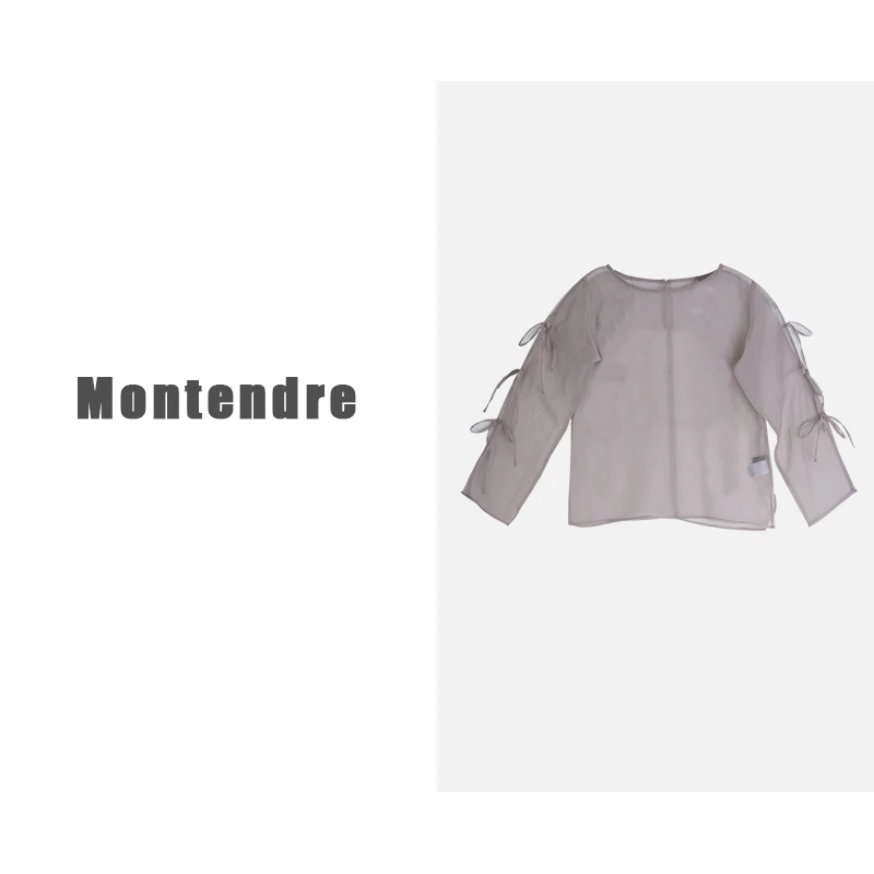 【DD外贸】 夏季新款 M 时尚优雅蝴蝶结系绳设计感衬衫休闲百搭春季