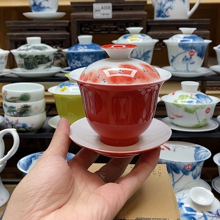 手绘龙船花160cc釉下彩微瑕福利款