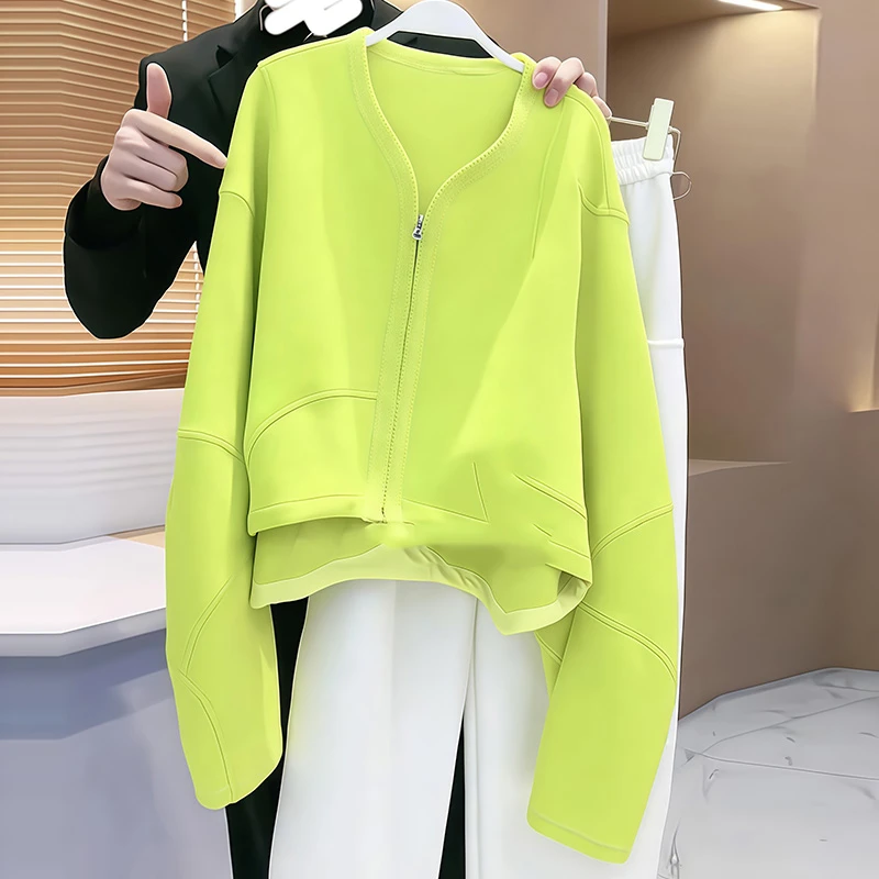 春季新款休闲女装韩版洋气简约拉链长袖卫衣外套宽松显瘦时髦上衣