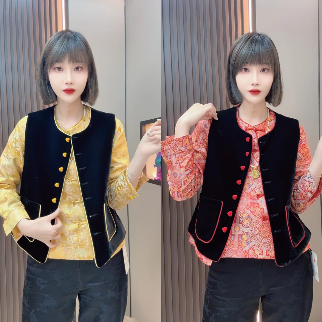 敏宝儿➕8100新中式爱心扣子丝绒拼接马夹双面穿