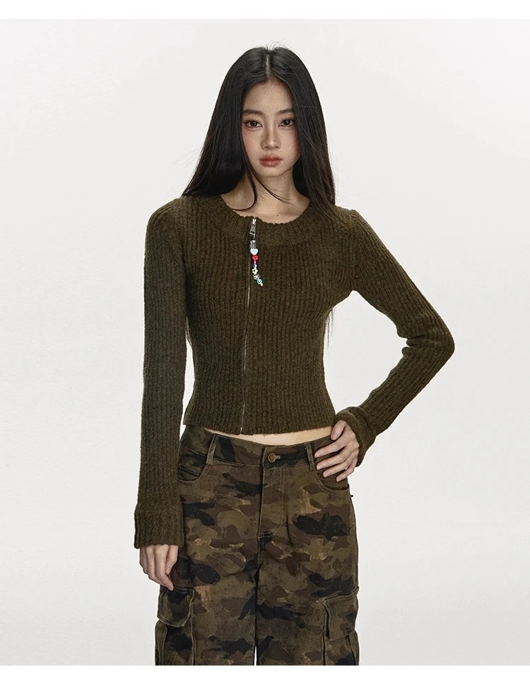 anna aneae毛衣女秋冬开衫拉链设计感小众修身别致外套长袖上衣潮