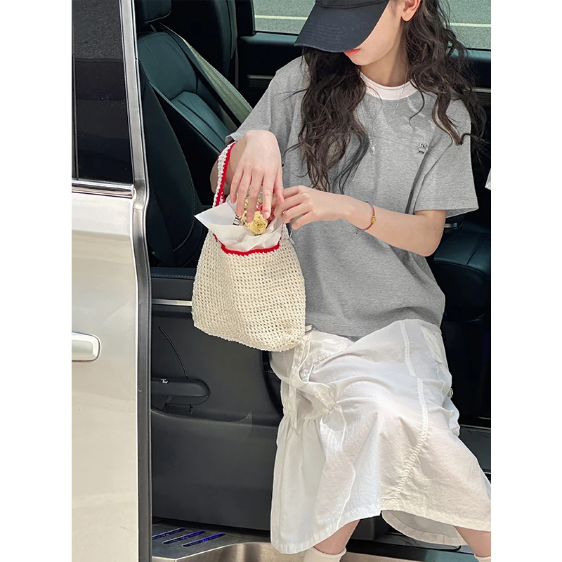 K28518孙小美 双领拼接女童短袖T恤2025夏装新款儿童半袖上衣