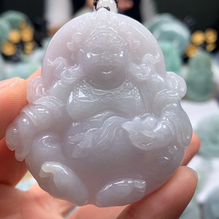 翡翠未镶嵌颈饰立体黄财神爷两面工艺福利卡厚12+