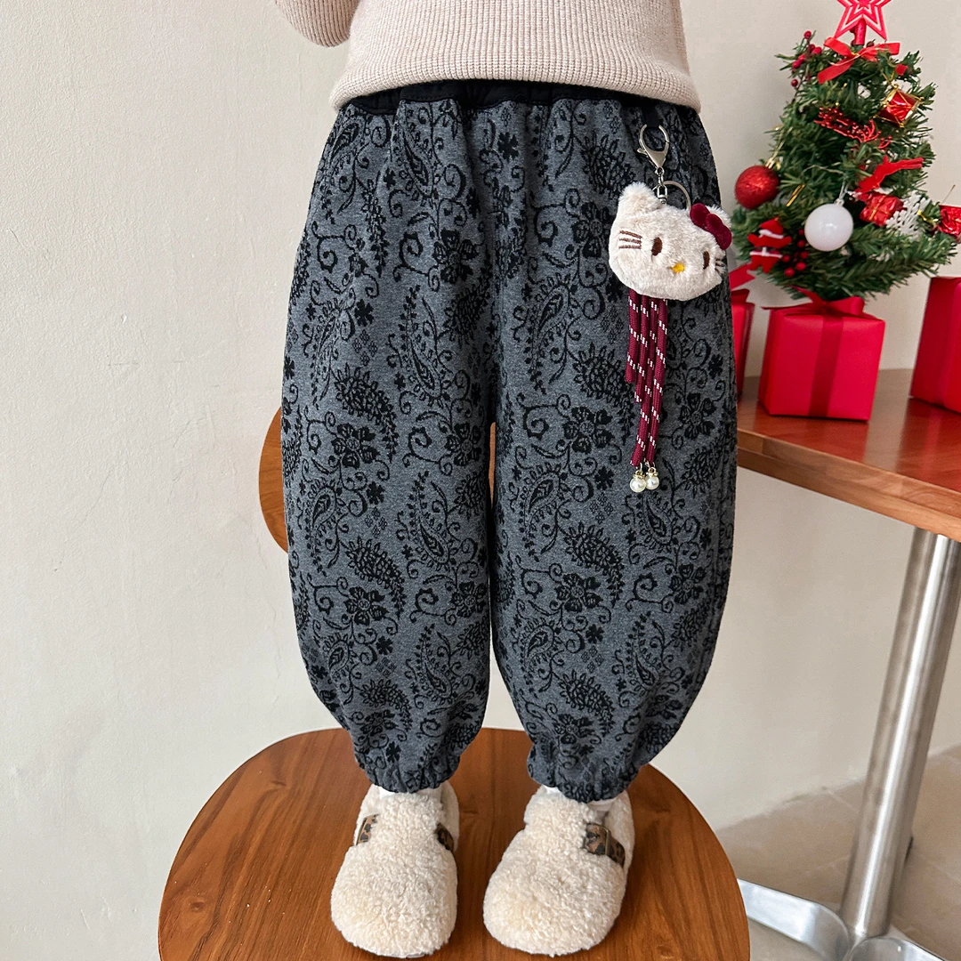 女童加绒休闲裤儿童加厚裤子小女孩宝宝秋冬装2025新款卫裤加绒裤