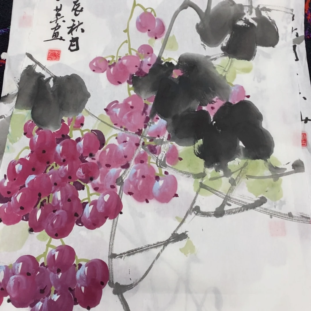 国画刘占英四尺三开花鸟