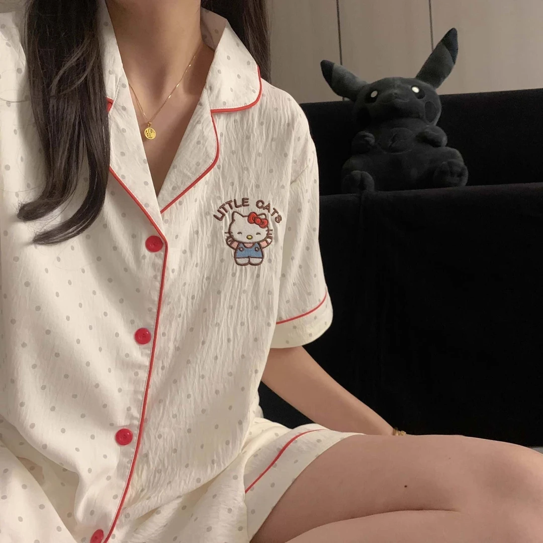 夏季云朵棉睡衣女款卡通薄款韩系少女学生ins短袖短裤家居服套装