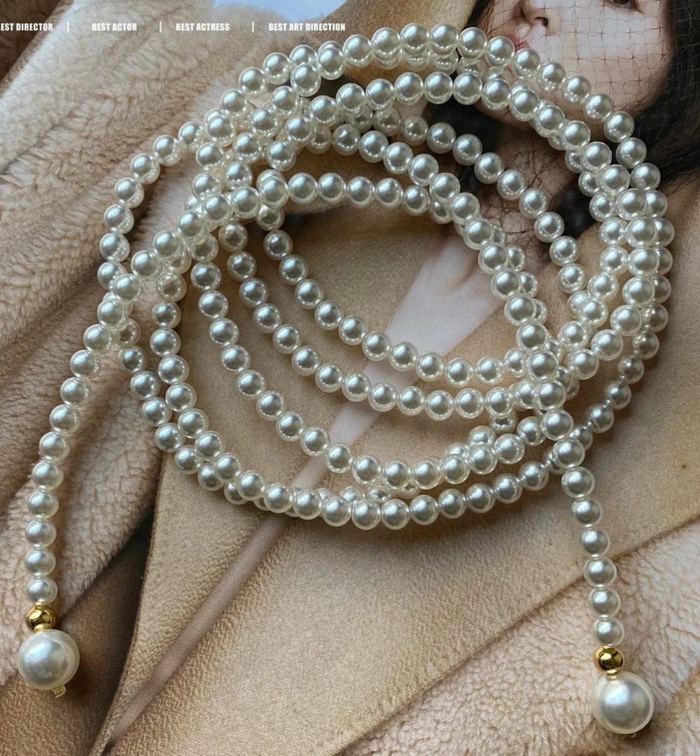 黄铜项链 轻奢时尚法式气质绕脖珠珠项链