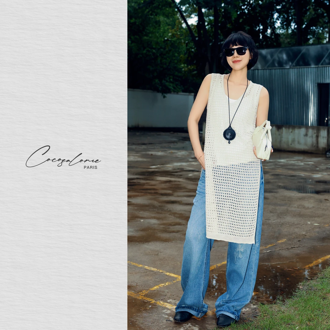 韩彬彬"科罗"夏日穿搭立体提花高级感百搭直筒牛仔长裤2098-3